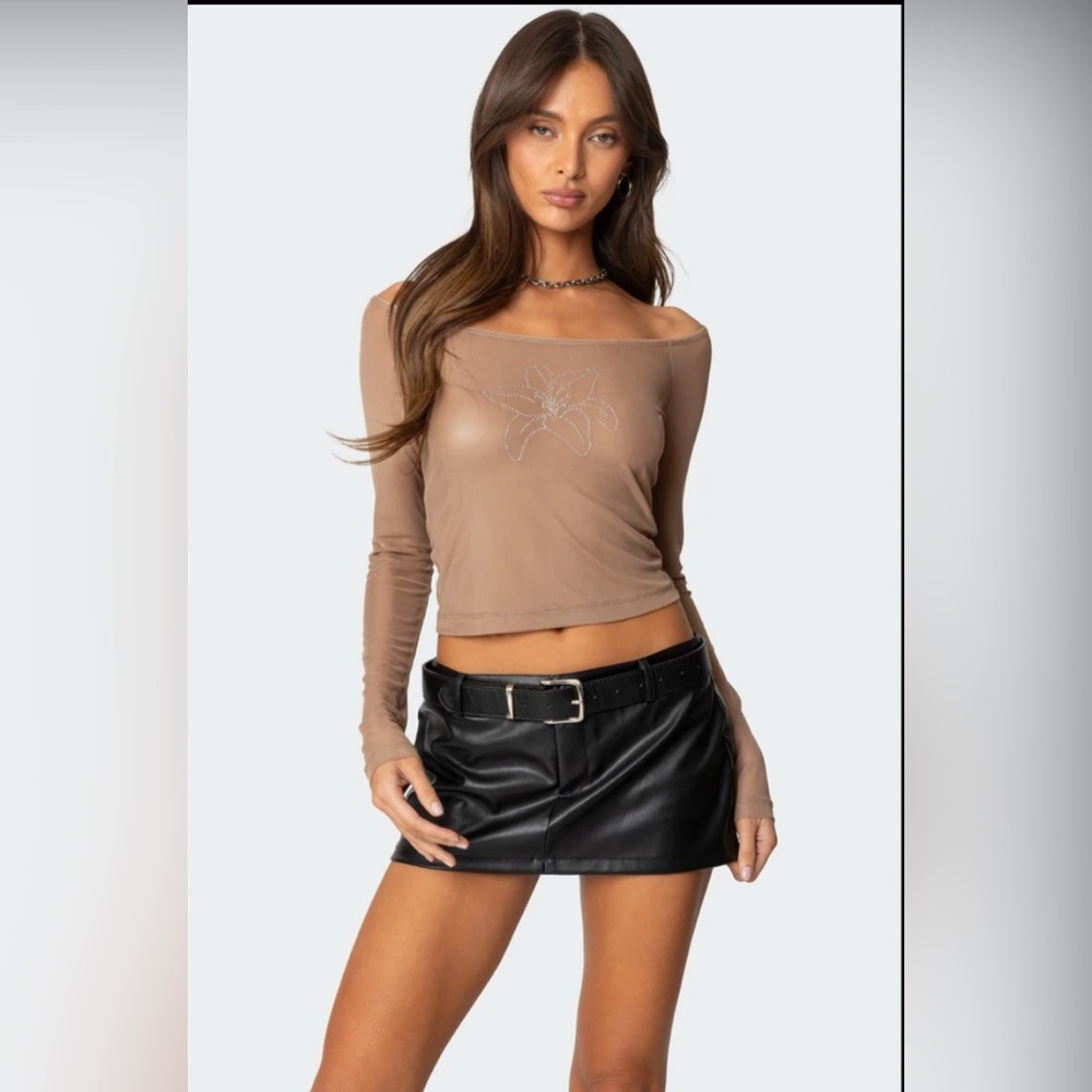 EDIKTED Lilyan Rhinestone Sheer Mesh Top